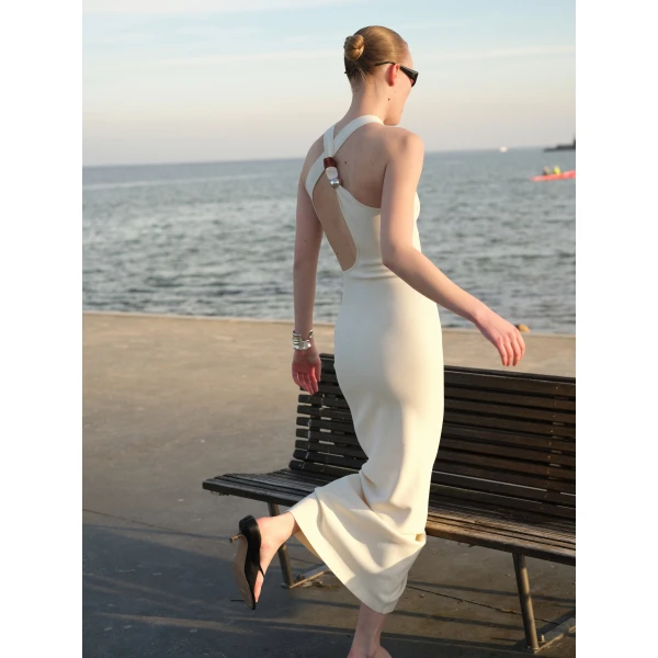 SIR the Label Sabah Cross Back Midi Dress in Ivory | Midi Dresses | Coveti