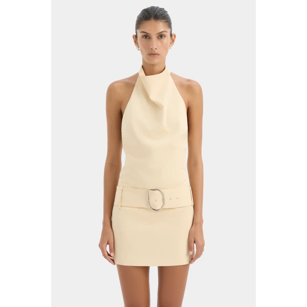 SIR the Label Sabina Belted Mini Dress in Butter | Mini Dresses | Coveti