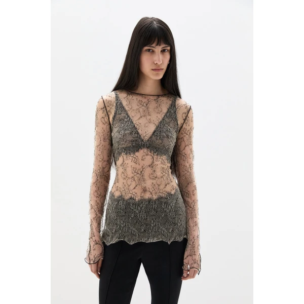 SIR the Label Skye Long Sleeve Lace Top in Wisteria Lace | Lace | Coveti