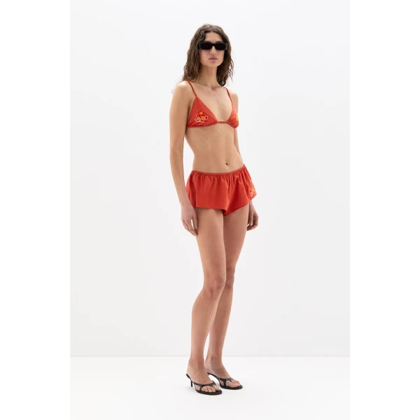 SIR the Label Skylar Embroidered Micro Short in Red Clay | Shorts | Coveti