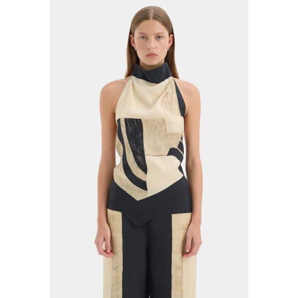 SIR the Label Sona Halter Tie Top in Geo Scape | Sleeveless | Coveti