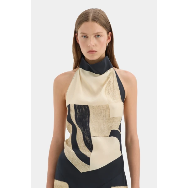 SIR the Label Sona Halter Tie Top in Geo Scape | Sleeveless | Coveti