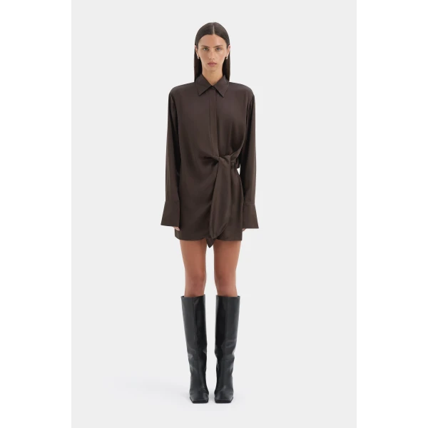 SIR the Label Sorrento Shirt Dress in Bitter Chocolate | Shirtdress | Coveti