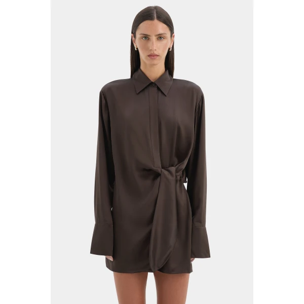 SIR the Label Sorrento Shirt Dress in Bitter Chocolate | Shirtdress | Coveti