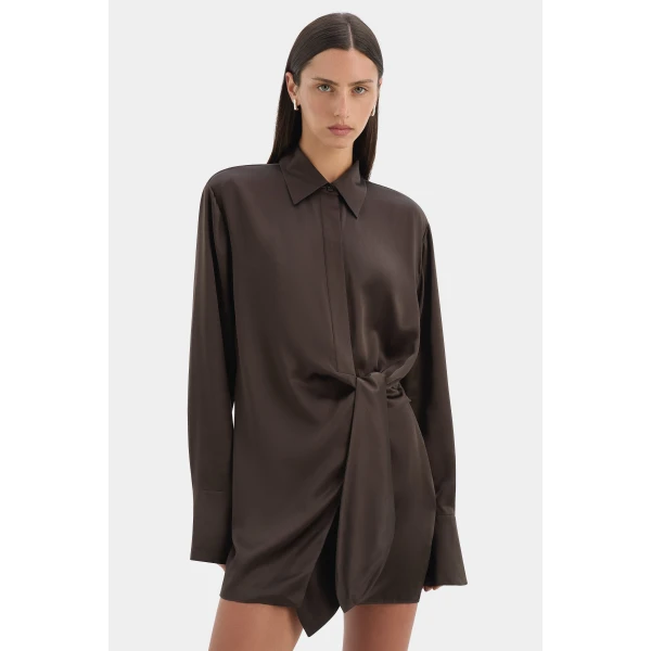 SIR the Label Sorrento Shirt Dress in Bitter Chocolate | Shirtdress | Coveti