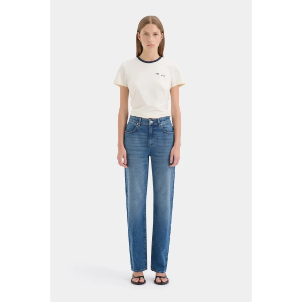 SIR the Label Stella Slim Leg Jean in Washed Indigo | Denim | Coveti