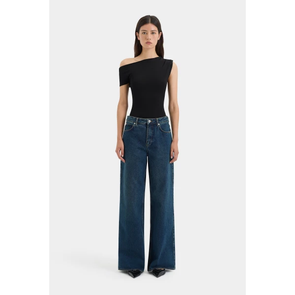 SIR the Label Stella Wide Leg Jean in Washed Indigo | Denim | Coveti