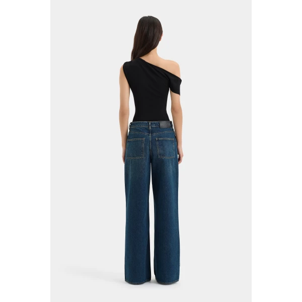 SIR the Label Stella Wide Leg Jean in Washed Indigo | Denim | Coveti