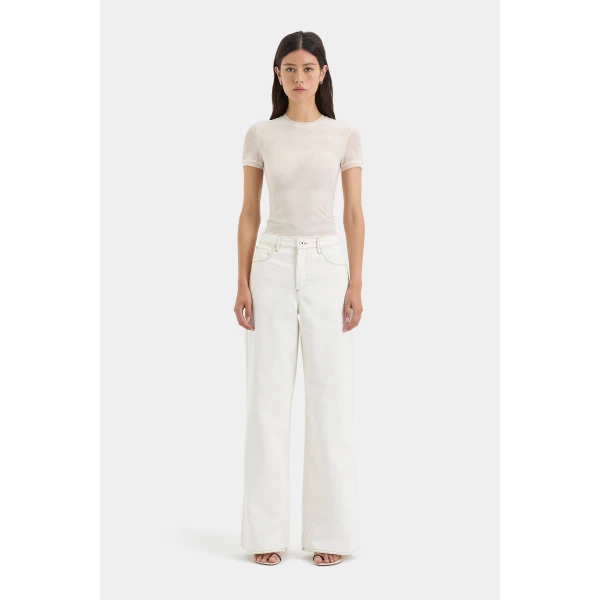SIR the Label Stella Wide Leg Jean in Washed White | Denim | Coveti