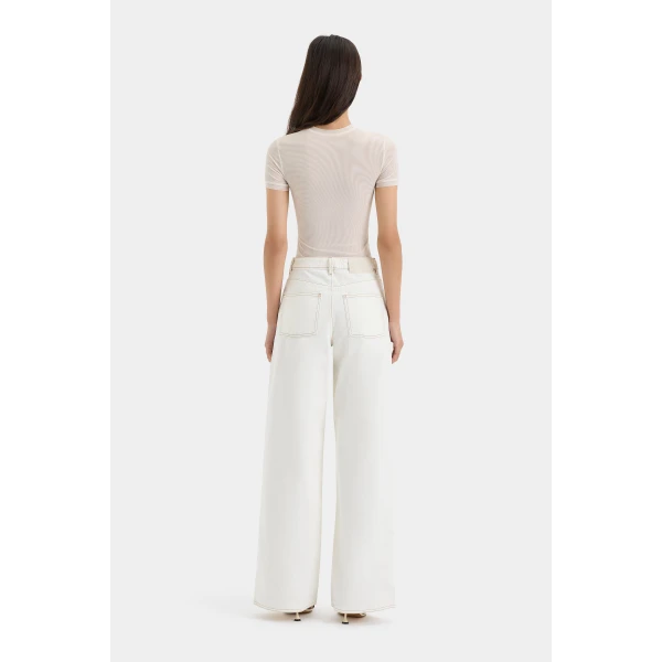 SIR the Label Stella Wide Leg Jean in Washed White | Denim | Coveti