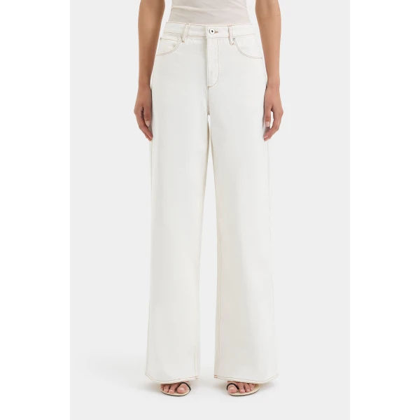 SIR the Label Stella Wide Leg Jean in Washed White | Denim | Coveti