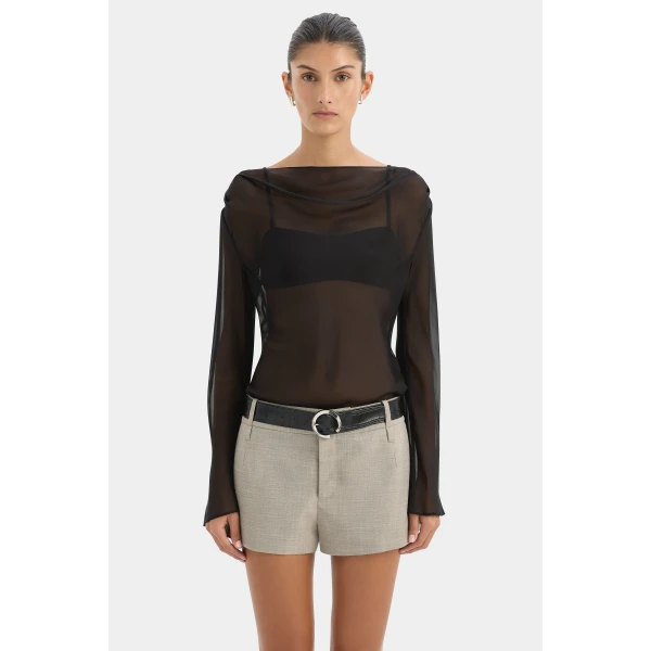 SIR the Label Strobe Long Sleeve Cowl Top in Black | Long Sleeve | Coveti
