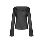SIR the Label Strobe Long Sleeve Cowl Top in Black | Long Sleeve | Coveti