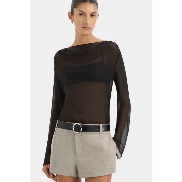 SIR the Label Strobe Long Sleeve Cowl Top in Black | Long Sleeve | Coveti