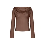 SIR the Label Strobe Long Sleeve Cowl Top in Chestnut | Long Sleeve | Coveti