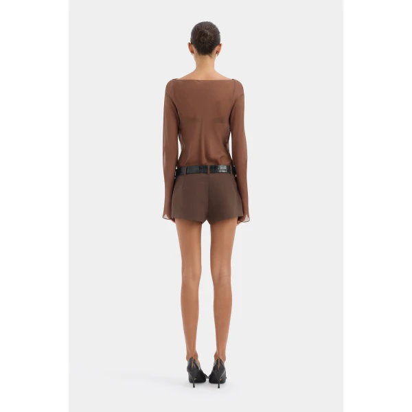 SIR the Label Strobe Long Sleeve Cowl Top in Chestnut | Long Sleeve | Coveti