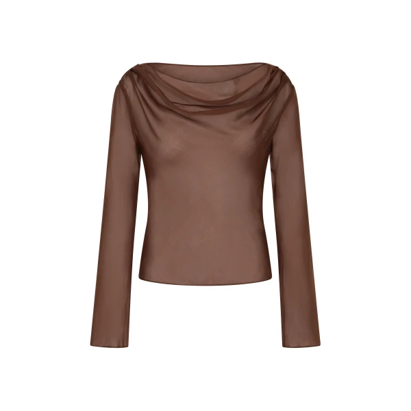 Strobe Long Sleeve Cowl Top in Chestnut