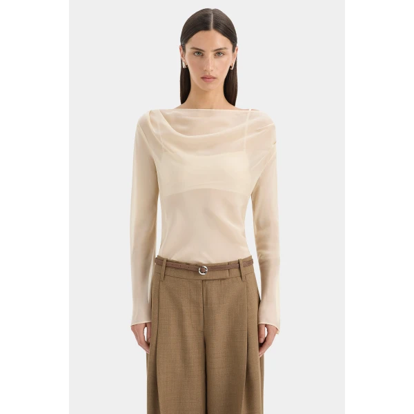 SIR the Label Strobe Long Sleeve Cowl Top in Cream | Long Sleeve | Coveti