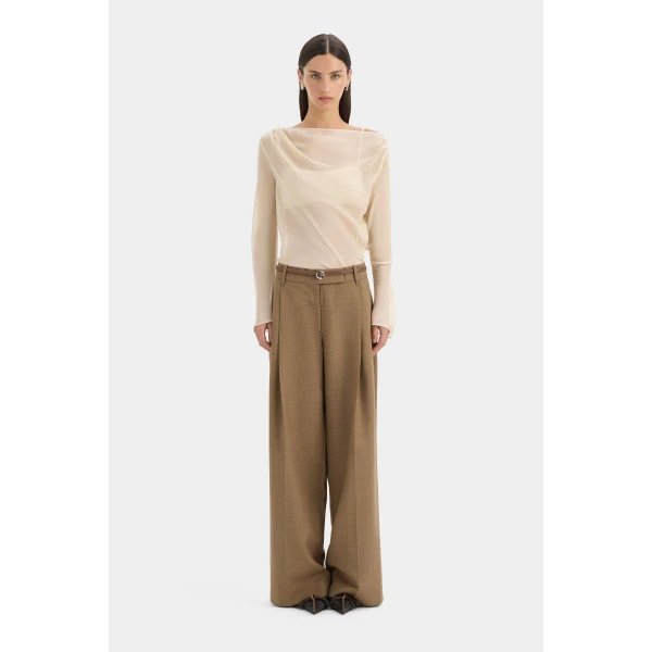 SIR the Label Strobe Long Sleeve Cowl Top in Cream | Long Sleeve | Coveti