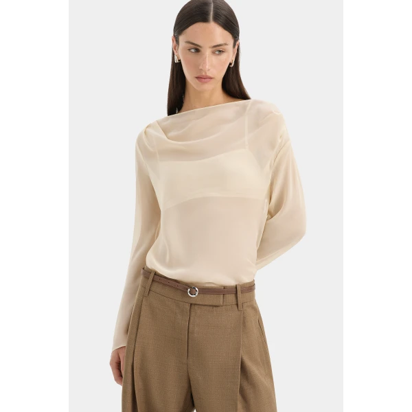 SIR the Label Strobe Long Sleeve Cowl Top in Cream | Long Sleeve | Coveti