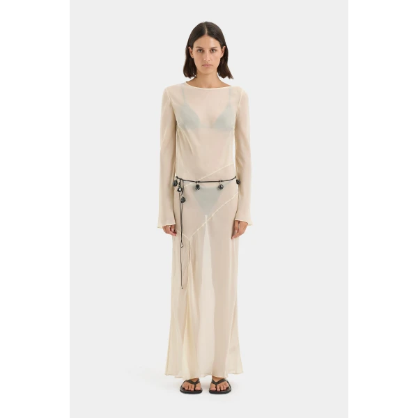 SIR the Label Strobe Long Sleeve Dress in Bone | Maxi Dresses | Coveti