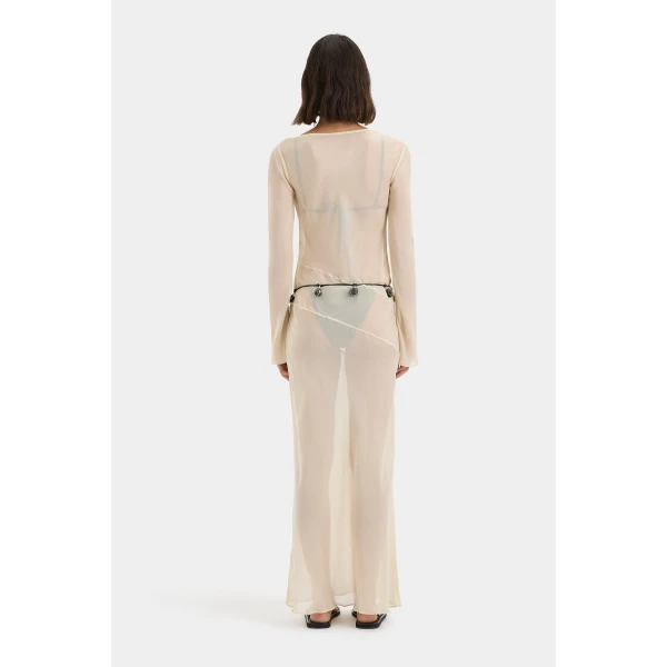 SIR the Label Strobe Long Sleeve Dress in Bone | Maxi Dresses | Coveti