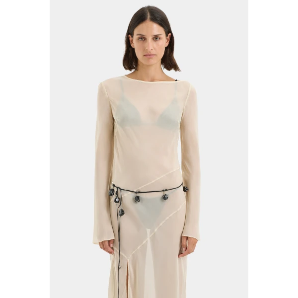 SIR the Label Strobe Long Sleeve Dress in Bone | Maxi Dresses | Coveti