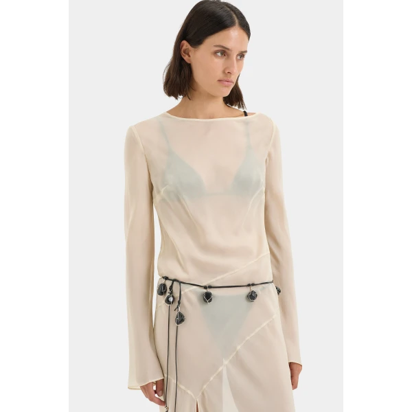 SIR the Label Strobe Long Sleeve Dress in Bone | Maxi Dresses | Coveti