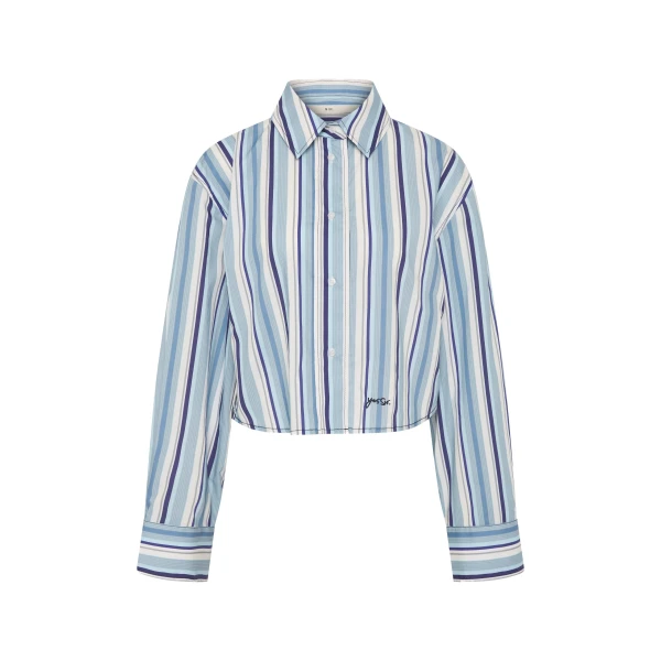 Vester Cropped Shirt in Blue Stripe