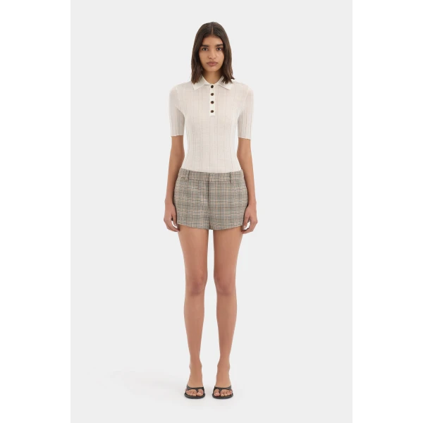 SIR the Label Viona Mini Short in Peach Check | Shorts | Coveti