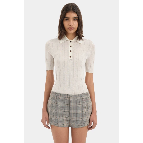 SIR the Label Viona Mini Short in Peach Check | Shorts | Coveti