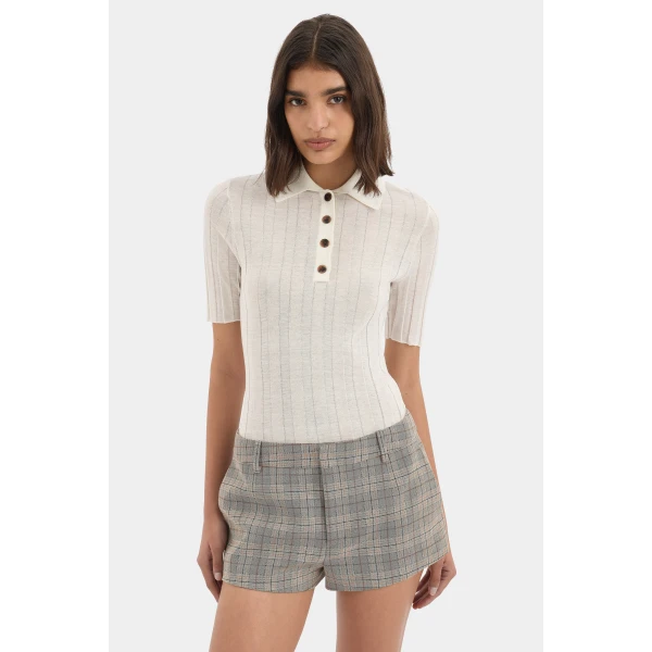 SIR the Label Viona Mini Short in Peach Check | Shorts | Coveti
