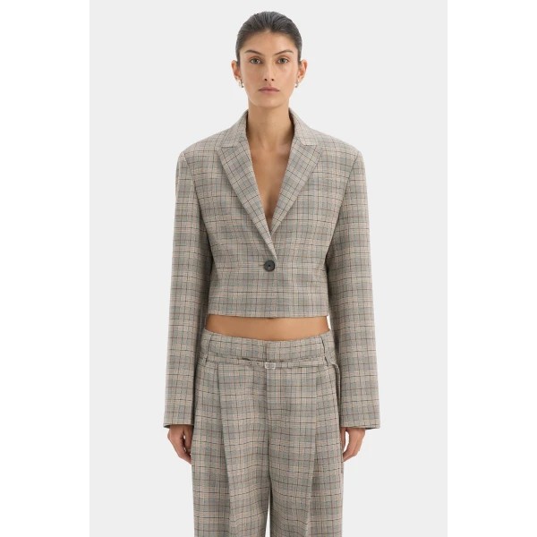 SIR the Label Viona Short Blazer in Peach Check | Blazers | Coveti