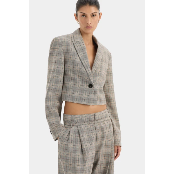 SIR the Label Viona Tailored Pant in Peach Check | Tailored pants | Coveti