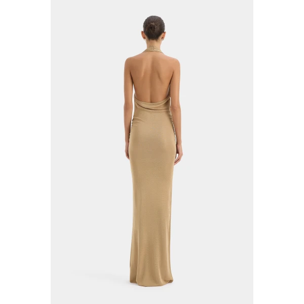 SIR the Label Viroa Knit Maxi Dress in Gold Metallic | Maxi Dresses | Coveti