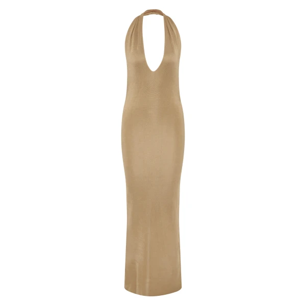 Viroa Knit Maxi Dress in Gold Metallic