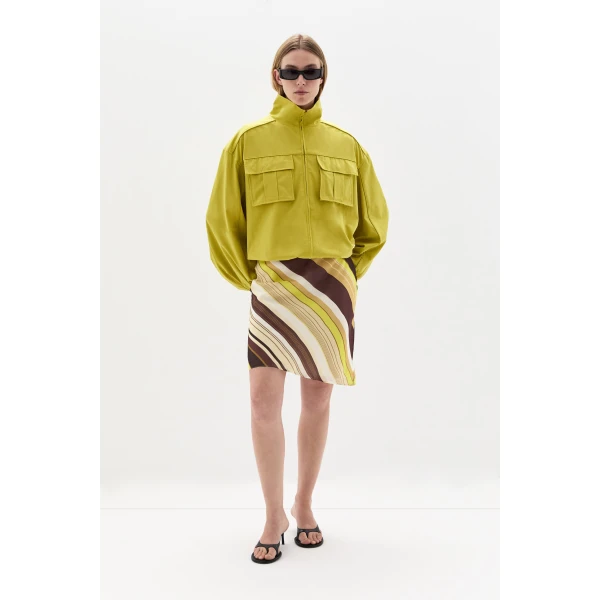 SIR the Label Vivia Skirt in Cafe Lemon Stripe | Midi Skirts | Coveti