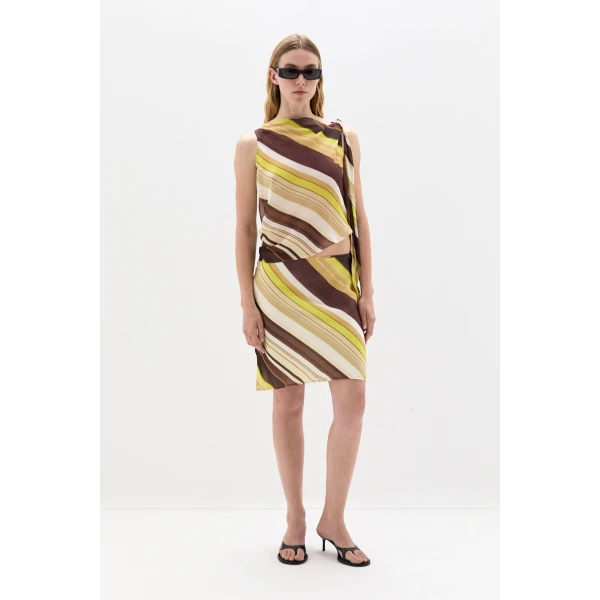 SIR the Label Vivia Skirt in Cafe Lemon Stripe | Midi Skirts | Coveti