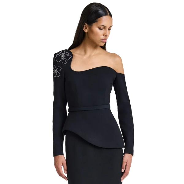Safiyaa Aime Embroidered Top in Black | Tops | Coveti