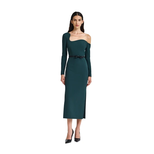Safiyaa Amia Embroidered Midi Dress in Darkest Spruce | Midi Dresses | Coveti