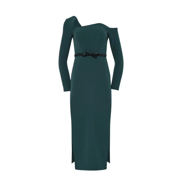 Amia Embroidered Midi Dress in Darkest Spruce