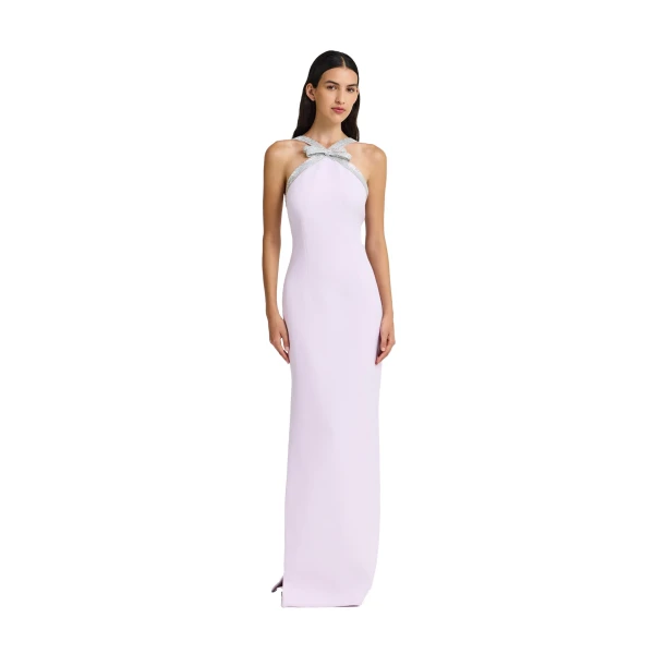 Safiyaa Ardine Embroidered Long Dress in Lilac Snow | Maxi Dresses | Coveti