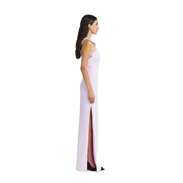 Safiyaa Ardine Embroidered Long Dress in Lilac Snow | Maxi Dresses | Coveti