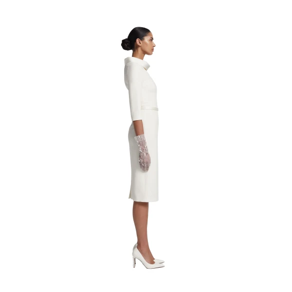 Safiyaa Deja Gloves in Ivory with Crystal Embellishment | Gloves | Coveti