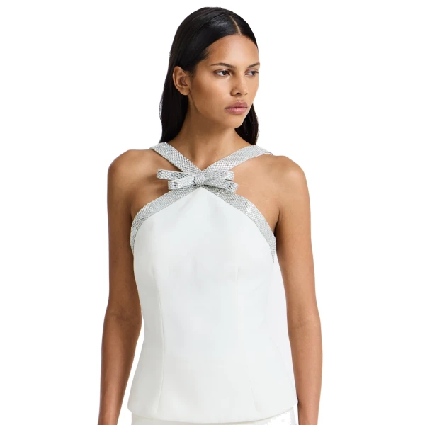 Safiyaa Dienna Embroidered Top in Ivory | Tops | Coveti