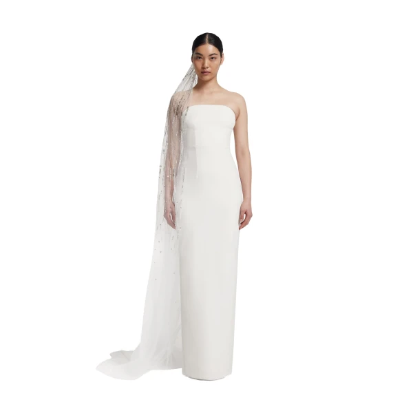Safiyaa Edith Veil in Ivory with Crystal Embellishment | Hair Accessories | Coveti
