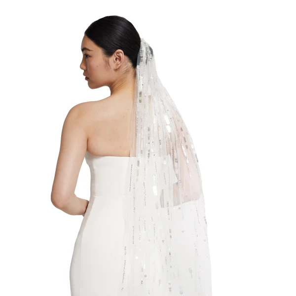 Safiyaa Edith Veil in Ivory with Crystal Embellishment | Hair Accessories | Coveti