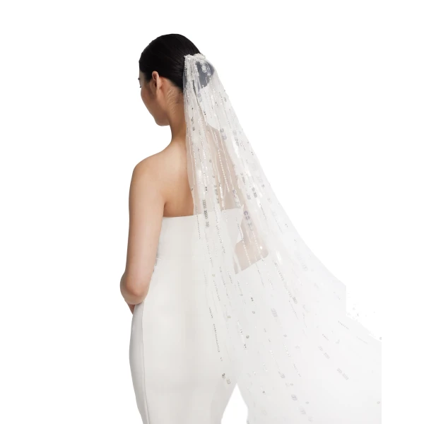 Safiyaa Edith Veil in Ivory with Crystal Embellishment | Hair Accessories | Coveti