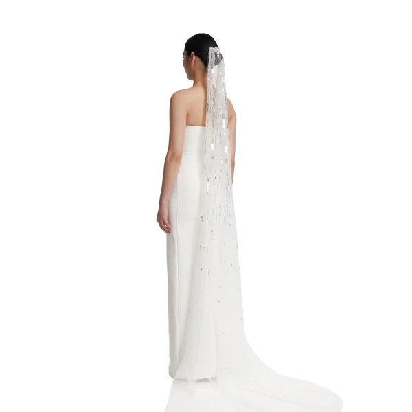 Safiyaa Edith Veil in Ivory with Crystal Embellishment | Hair Accessories | Coveti