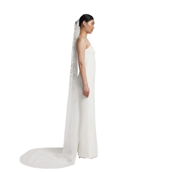 Safiyaa Edith Veil in Ivory with Crystal Embellishment | Hair Accessories | Coveti